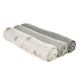 Set 3 scutece, Jane, Din muselina de bambus, Hipoalergenice, 80 x 80 cm, Botanic