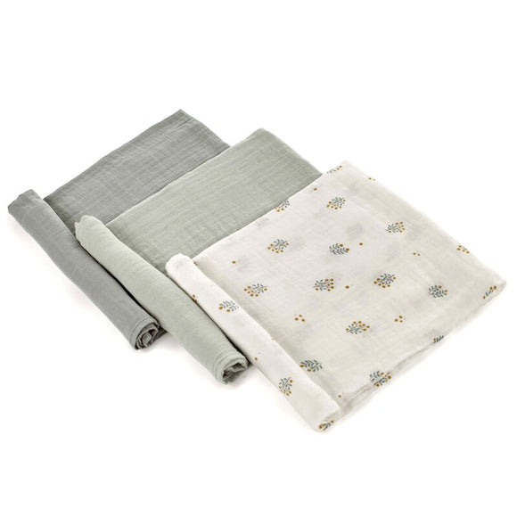 Set 3 scutece, Jane, Din muselina de bambus, Hipoalergenice, 80 x 80 cm, Botanic