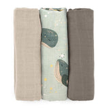 Set 3 scutece, Petite&Mars, Moussy, Din muselina de bambus, Hipoalergenice, 68 x 68 cm, Certificate Oeko Tex Standard 100, Whale Song