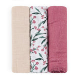 Set 3 scutece, Petite&Mars, Moussy, Din muselina de bambus, Hipoalergenice, 68 x 68 cm, Certificate Oeko Tex Standard 100, Pink Meadow