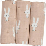 Set 3 scutece terta, Bubaba, Din bumbac, 80x80 cm, Beige Bunnies