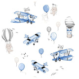 Set 4 in 1 Cosulet bebelus, MimiNu, Baby Cocoon 75x55 cm, Husa bumbac, Din bumbac certificat Oeko Tex Standard 100, Cu paturica 50x70 cm, Cu salteluta, Cu perna fluture, Blue Plane