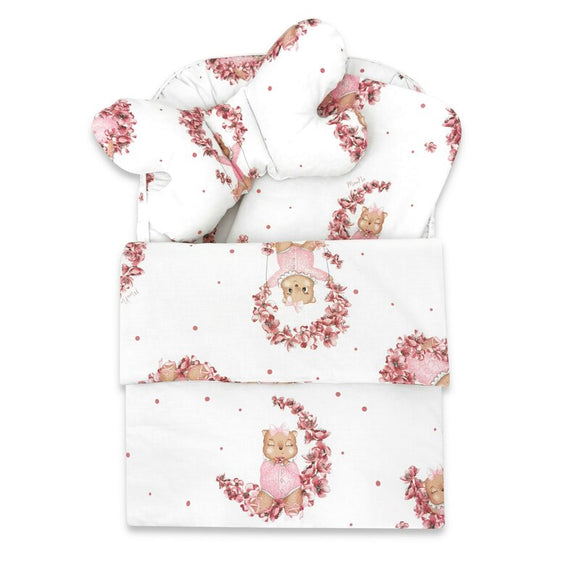 Set 4 in 1 Cosulet bebelus, MimiNu, Baby Cocoon 75x55 cm, Husa bumbac, Din bumbac certificat Oeko Tex Standard 100, Cu paturica 50x70 cm, Cu salteluta, Cu perna fluture, Design, Betty
