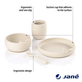 Set complet de masa, Jane, Din silicon, Cu 4 piese, Farfurie, Bol, Lingurita si pahar, BPA free, Pale