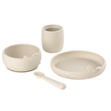 Set complet de masa, Jane, Din silicon, Cu 4 piese, Farfurie, Bol, Lingurita si pahar, BPA free, Sand
