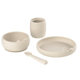 Set complet de masa, Jane, Din silicon, Cu 4 piese, Farfurie, Bol, Lingurita si pahar, BPA free, Sand