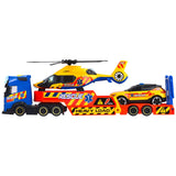 Set Dickie Toys Rescue Transporter 40 cm cu camion, masina, elicopter si accesorii