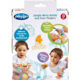 Set jucarii zornaitoare, Playgro, Include sosete interactive si 2 bratari, Inchidere cu velcro, Stimuleaza dezvoltarea senzoriala si tactila, 6 luni+, Jungle Wrist Rattle and Foot Finder