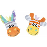 Set jucarii zornaitoare, Playgro, Include sosete interactive si 2 bratari, Inchidere cu velcro, Stimuleaza dezvoltarea senzoriala si tactila, 6 luni+, Jungle Wrist Rattle and Foot Finder