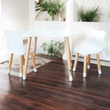 Set masuta si doua scaune, FreeON, Bear, Pentru copii, Din lemn, Cu marginile rotunjite, Conform cu standardele europene de securitate EN71-1;2018, EN71-2:2020, EN71-3:2021, Alb