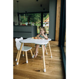 Set masuta si doua scaune, FreeON, Bear, Pentru copii, Din lemn, Cu marginile rotunjite, Conform cu standardele europene de securitate EN71-1;2018, EN71-2:2020, EN71-3:2021, Alb