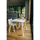Set masuta si doua scaune, FreeON, Bear, Pentru copii, Din lemn, Cu marginile rotunjite, Conform cu standardele europene de securitate EN71-1;2018, EN71-2:2020, EN71-3:2021, Alb