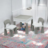 Set masuta si doua scaune, New Baby, Pentru copii, Grey and White, Cu parte detasabila si reversibila, Partea reversibila pentru Lego Duplo