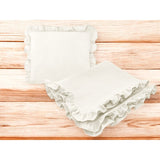 Set paturica si perna, MimiNu, Cu fata de perna inclusa Din muselina bumbac certificat Oeko Tex Standard 100, Perna 30x35cm, Paturica 60x70cm, Cu volane, Cream