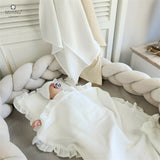 Set paturica si perna, MimiNu, Cu fata de perna inclusa Din muselina bumbac certificat Oeko Tex Standard 100, Perna 30x35cm, Paturica 60x70cm, Cu volane, Cream