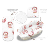 Set pentru landou/cosulet, MimiNu, Cu protectie, saltea si pernuta, Din bumbac certificat Oeko Tex Standard 100, Design, Betty