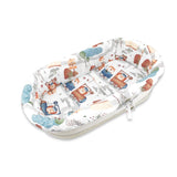 Set pentru landou/cosulet, MimiNu, Cu protectie, saltea si pernuta, Din bumbac certificat Oeko Tex Standard 100, Design, Zoo in train