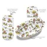 Set pentru landou/cosulet, Qmini, Cu protectie, saltea si pernuta, Din bumbac certificat Oeko Tex Standard 100, Fox on bikes Natural