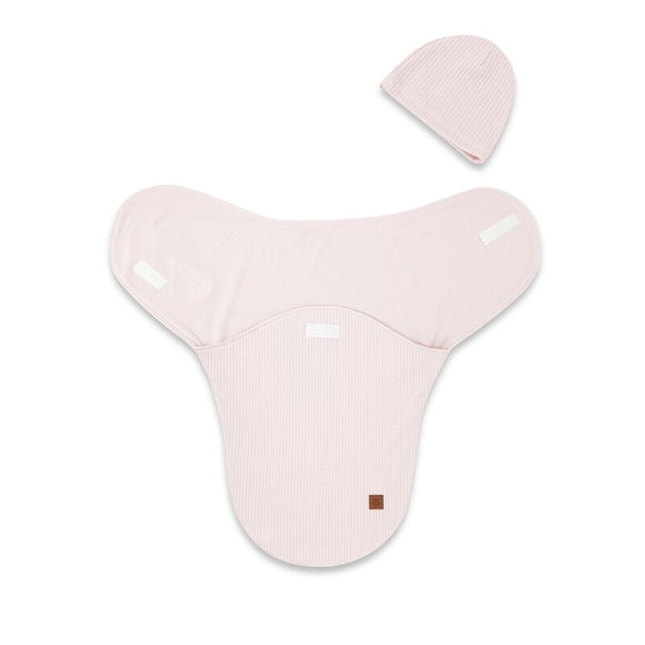 Sistem de infasare si caciulita, MimiNu, Pentru bebe, 0 - 3 luni, Leo, Din bumbac interlock certificat Oeko Tex Standard 100, Soft Powdery Pink