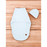 Sistem de infasare si caciulita, MimiNu, Pentru bebe, 0 - 3 luni, Leo, Din bumbac interlock certificat Oeko Tex Standard 100, Soft Blue