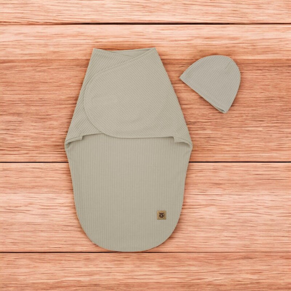 Sistem de infasare si caciulita, MimiNu, Pentru bebe, 0 - 3 luni, Leo, Din bumbac interlock certificat Oeko Tex Standard 100, Soft Mocha