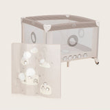 Tarc de joaca copii, Lionelo, Bonnie, Pana la 15 kg, 100 x 100 cm, Pliere compacta, Include geanta de transport, Din plasa, Cu intrare laterala cu fermoar, Cu roti, Cu salteluta din spuma, Conform cu EN12227, Bej