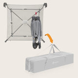 Tarc de joaca copii, Lionelo, Bonnie, Pana la 15 kg, 100 x 100 cm, Pliere compacta, Include geanta de transport, Din plasa, Cu intrare laterala cu fermoar, Cu roti, Cu salteluta din spuma, Conform cu EN12227, Gri deschis