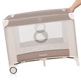 Tarc de joaca copii, Lionelo, Bonnie, Pana la 15 kg, 100 x 100 cm, Pliere compacta, Include geanta de transport, Din plasa, Cu intrare laterala cu fermoar, Cu roti, Cu salteluta din spuma, Conform cu EN12227, Bej