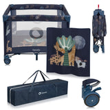 Tarc de joaca copii, Lionelo, Bonnie, Pana la 15 kg, 100 x 100 cm, Pliere compacta, Include geanta de transport, Din plasa, Cu intrare laterala cu fermoar, Cu roti, Cu salteluta din spuma, Conform cu EN12227, Albastru