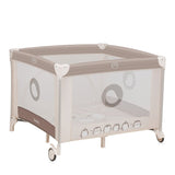 Tarc de joaca copii, Lionelo, Bonnie, Pana la 15 kg, 100 x 100 cm, Pliere compacta, Include geanta de transport, Din plasa, Cu intrare laterala cu fermoar, Cu roti, Cu salteluta din spuma, Conform cu EN12227, Bej