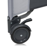 Tarc de joaca copii, Lionelo, Bonnie, Pana la 15 kg, 100 x 100 cm, Pliere compacta, Include geanta de transport, Din plasa, Cu intrare laterala cu fermoar, Cu roti, Cu salteluta din spuma, Conform cu EN12227, Gri deschis