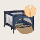 Tarc de joaca copii, Lionelo, Bonnie, Pana la 15 kg, 100 x 100 cm, Pliere compacta, Include geanta de transport, Din plasa, Cu intrare laterala cu fermoar, Cu roti, Cu salteluta din spuma, Conform cu EN12227, Albastru