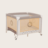 Tarc de joaca copii, Lionelo, Bonnie, Pana la 15 kg, 100 x 100 cm, Pliere compacta, Include geanta de transport, Din plasa, Cu intrare laterala cu fermoar, Cu roti, Cu salteluta din spuma, Conform cu EN12227, Bej