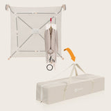 Tarc de joaca copii, Lionelo, Bonnie, Pana la 15 kg, 100 x 100 cm, Pliere compacta, Include geanta de transport, Din plasa, Cu intrare laterala cu fermoar, Cu roti, Cu salteluta din spuma, Conform cu EN12227, Bej