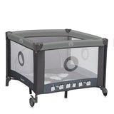 Tarc de joaca copii, Lionelo, Bonnie, Pana la 15 kg, 100 x 100 cm, Pliere compacta, Include geanta de transport, Din plasa, Cu intrare laterala cu fermoar, Cu roti, Cu salteluta din spuma, Conform cu EN12227, Gri inchis