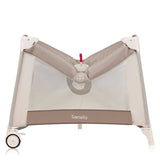Tarc de joaca copii, Lionelo, Bonnie, Pana la 15 kg, 100 x 100 cm, Pliere compacta, Include geanta de transport, Din plasa, Cu intrare laterala cu fermoar, Cu roti, Cu salteluta din spuma, Conform cu EN12227, Bej