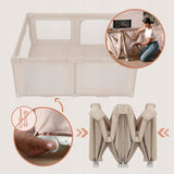 Tarc de joaca copii, Lionelo, Florence Easy Fold, 150 x 180 x 75 cm, Pliere, depliere automata, Include geanta de transport, Din plasa, Cu doua intrari laterale, 0-48 luni, Conform cu EN12227, Bej