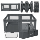 Tarc de joaca copii, Lionelo, Florence Easy Fold, 150 x 180 x 75 cm, Pliere, depliere automata, Include geanta de transport, Din plasa, Cu doua intrari laterale, 0-48 luni, Conform cu EN12227, Gri