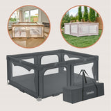 Tarc de joaca copii, Lionelo, Florence Easy Fold, 150 x 180 x 75 cm, Pliere, depliere automata, Include geanta de transport, Din plasa, Cu doua intrari laterale, 0-48 luni, Conform cu EN12227, Gri