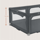 Tarc de joaca copii, Lionelo, Florence Easy Fold, 150 x 180 x 75 cm, Pliere, depliere automata, Include geanta de transport, Din plasa, Cu doua intrari laterale, 0-48 luni, Conform cu EN12227, Gri