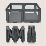 Tarc de joaca copii, Lionelo, Florence Easy Fold, 150 x 180 x 75 cm, Pliere, depliere automata, Include geanta de transport, Din plasa, Cu doua intrari laterale, 0-48 luni, Conform cu EN12227, Gri