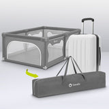 Tarc de joaca copii, Lionelo, Willow, 127 x 187 cm, Pliere compacta, Include geanta de transport, Din plasa, Cu doua intrari laterale si fermoar, Cu ventuze pentru stabilitate, Conform cu EN 12227:2010, Bej