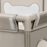 Tarc de joaca copii, Lionelo, Willow, 127 x 187 cm, Pliere compacta, Include geanta de transport, Din plasa, Cu doua intrari laterale si fermoar, Cu ventuze pentru stabilitate, Conform cu EN 12227:2010, Bej