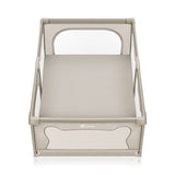 Tarc de joaca copii, Lionelo, Willow, 127 x 187 cm, Pliere compacta, Include geanta de transport, Din plasa, Cu doua intrari laterale si fermoar, Cu ventuze pentru stabilitate, Conform cu EN 12227:2010, Bej