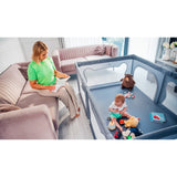 Tarc de joaca copii, Lionelo, Willow, 127 x 187 cm, Pliere compacta, Include geanta de transport, Din plasa, Cu doua intrari laterale si fermoar, Cu ventuze pentru stabilitate, Conform cu EN 12227:2010, Bej