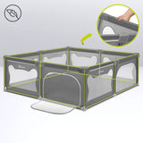 Tarc de joaca copii, Lionelo, Willow XL,180 x 200 cm, Pliere compacta, Include geanta de transport, Din plasa, Cu doua intrari laterale si fermoar, Cu ventuze pentru stabilitate, Conform cu EN 12227:2010, Gri