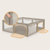 Tarc de joaca copii, Lionelo, Willow XL,180 x 200 cm, Pliere compacta, Include geanta de transport, Din plasa, Cu doua intrari laterale si fermoar, Cu ventuze pentru stabilitate, Conform cu EN 12227:2010, Bej