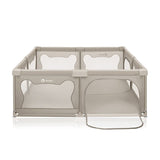 Tarc de joaca copii, Lionelo, Willow XL,180 x 200 cm, Pliere compacta, Include geanta de transport, Din plasa, Cu doua intrari laterale si fermoar, Cu ventuze pentru stabilitate, Conform cu EN 12227:2010, Bej