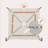 Tarc de joaca, Lionelo, Mille Plus, Pliabil, Include saltea cu densitate T25, 4 jucarii cu velcro, Manere textile, Geanta de transport, Cu roti si inchidere laterala, Pereti din plasa pentru vizibilitate si aerisire, 100 x 100 x 77 cm, Bej