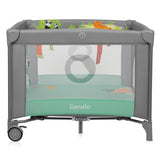 Tarc de joaca, Lionelo, Mille Plus, Pliabil, Include saltea cu densitate T25, 4 jucarii cu velcro, Manere textile, Geanta de transport, Cu roti si inchidere laterala, Pereti din plasa pentru vizibilitate si aerisire, 100 x 100 x 77 cm, Verde